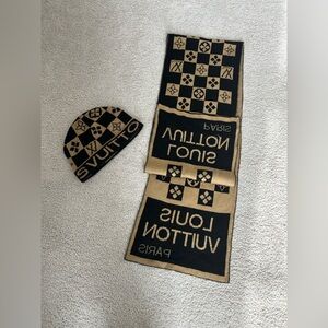 Louis Vuitton Black and Brown Logo Scarf and Beanie